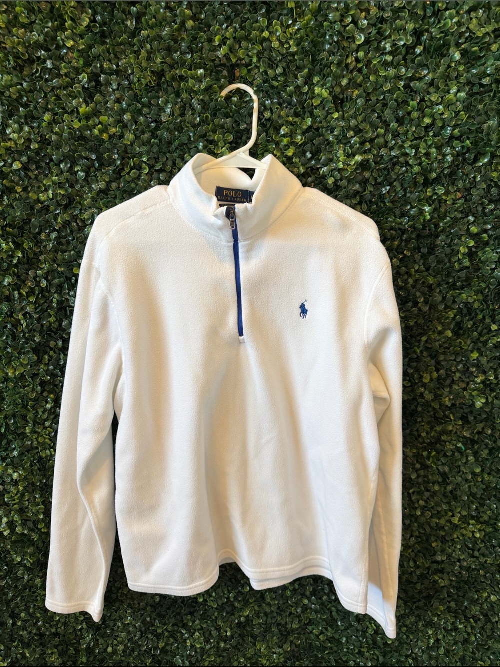 Polo by Ralph Lauren White Quarter-Zip with blue Trim- performance fleece